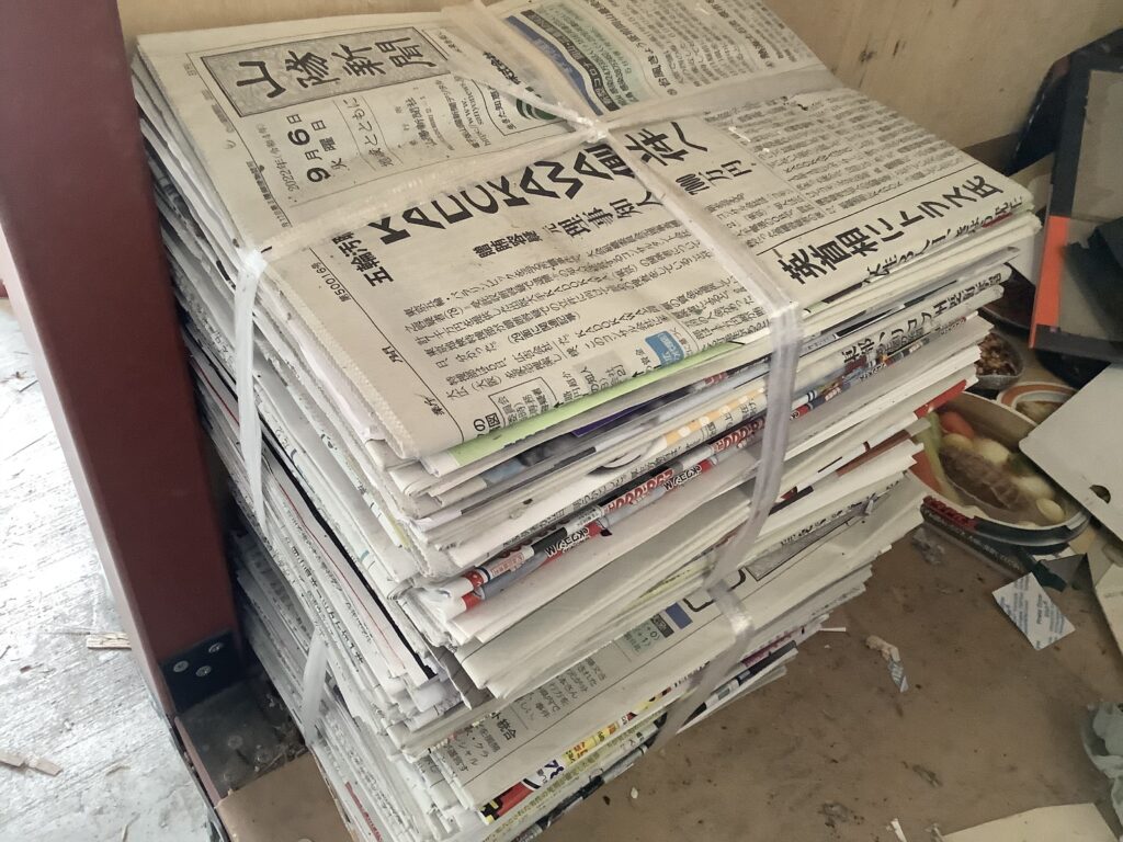 岡山市北区一宮で回収した古新聞